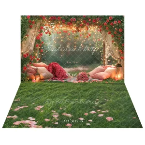 Kate Saint Valentin Lumières Coussin Toile de fond+Herbe Pétales Roses Sol Toile de fond
