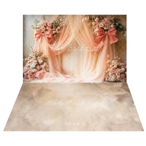 Kate Mariage Fleurs Rubans Rideaux Toile de fond+Abstrait Beige Texture Sol Toile de fond