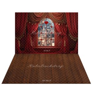 Kate Saint Valentin Fenêtre Rideaux Toile de fond+Marron Parquet Bois Sol Toile de fond