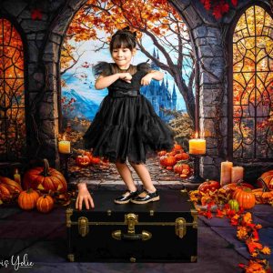 Kate Halloween Arche Érable Château Citrouille Toile de fond+Plancher en pierre Sol Toile de fond