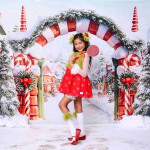 Kate Noël Bonbon Village Neige Toile de fond+Hiver Neige Pavés Chemin Sol Toile de fond