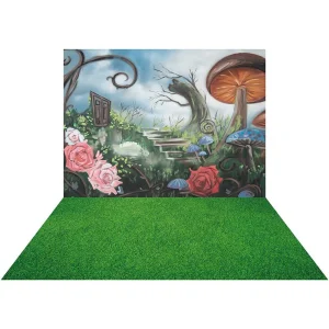 Kate Pays des merveilles Toile de fond+Prairie verte Tapis de sol en Caoutchouc