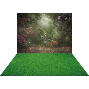Kate Fleurs Jardin Printemps Toile de fond+Prairie verte Tapis de sol en Caoutchouc