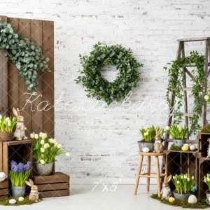 b1022365c25fa4871708f7c5f23527ca.jpgv1765415147 Kate Pâques Lapin Fleurs Verdure Bois Toile de fond conçue par Patty Roberts