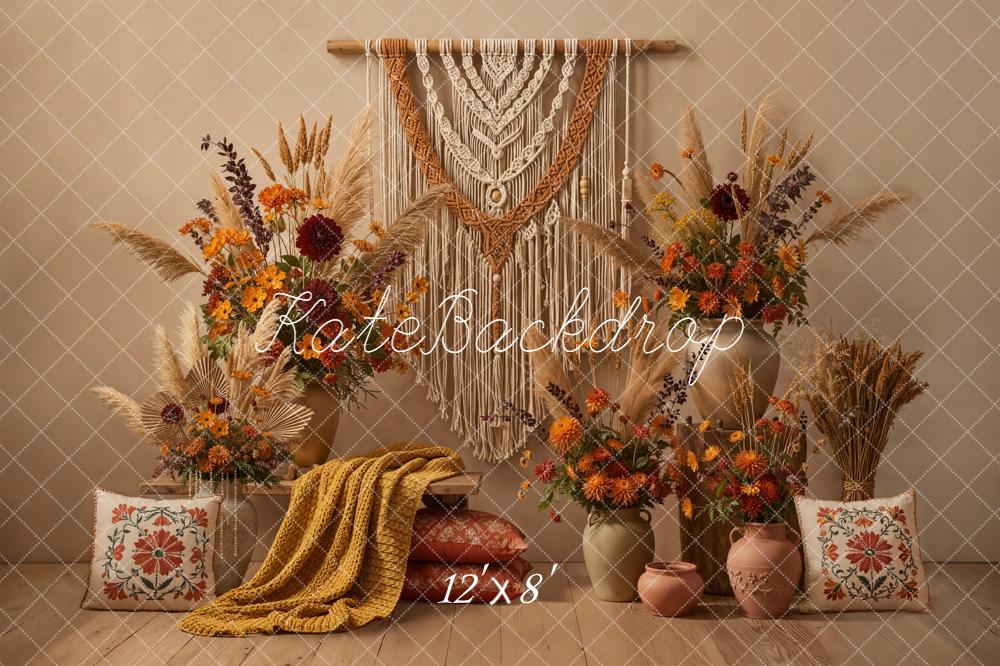Kate Bohème Fleurs Macramé Beige Toile de fond conçue par Emetselch – Image 9