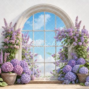Kate Arche Fenêtre Fleurs Violettes Toile de fond conçue par Emetselch